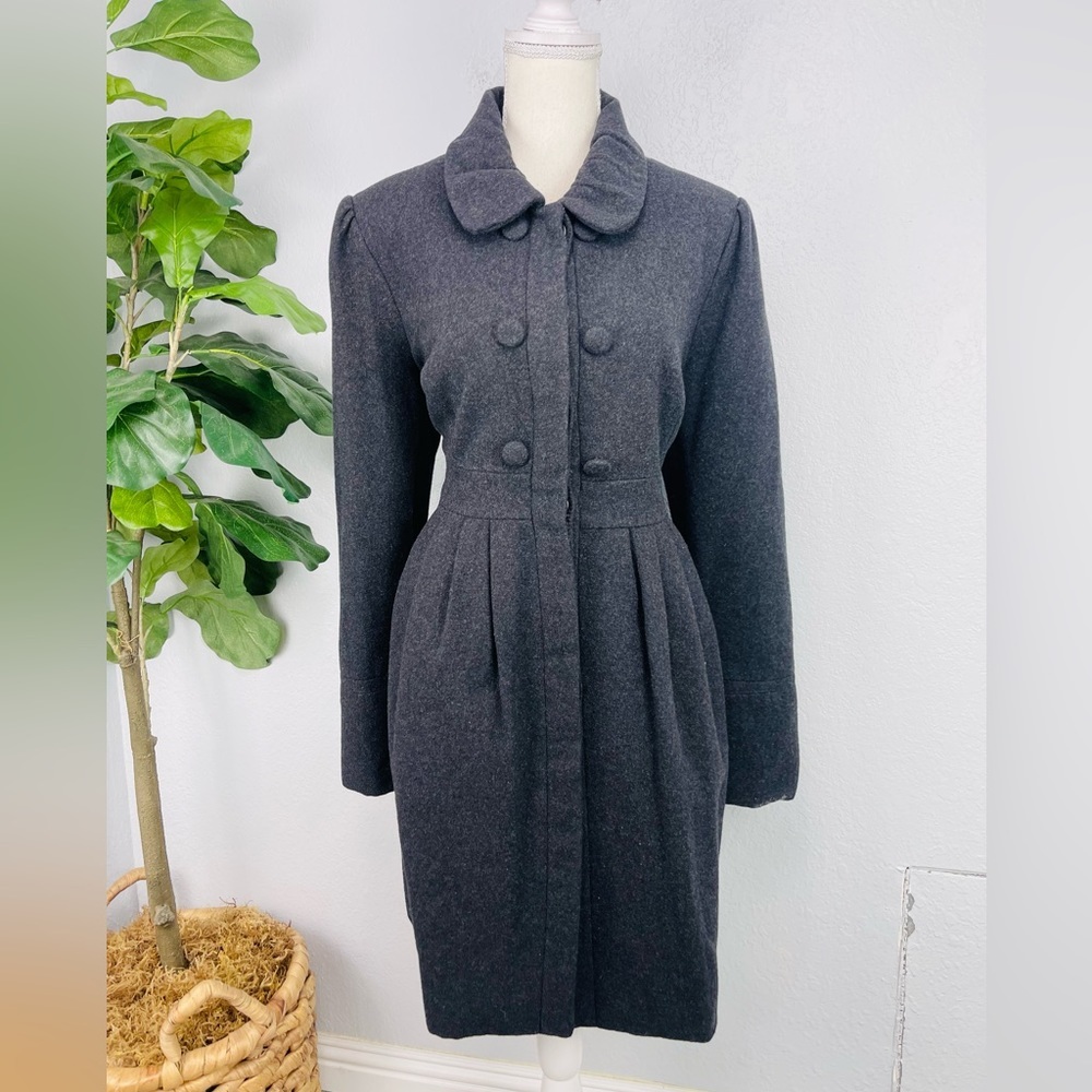 Womens Charcoal Black Fit And Flare Princess Button Down Coat